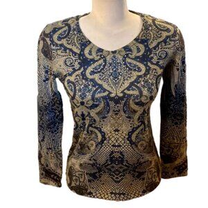 Cleo Paisley Pattern Women's Long Sleeve Top (Size XS)
